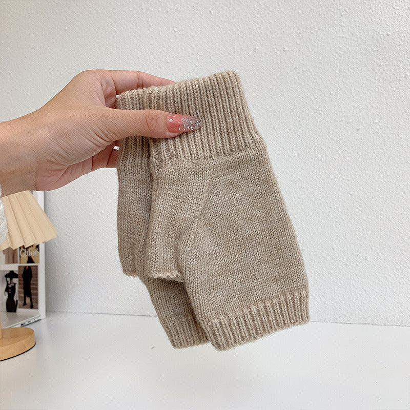 Women's Warm Knitting Wool Half Finger Gloves