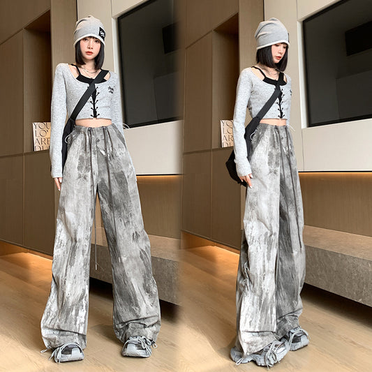 Retro Chinese Style Ink Tie-dye Overalls