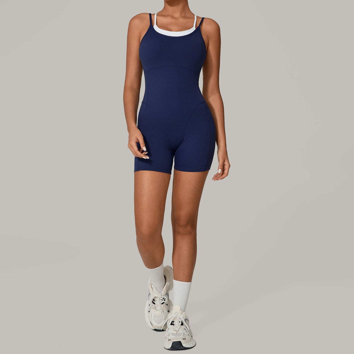 Autumn Sand Fake Two-piece Contrast Color Sling Sports Jumpsuit