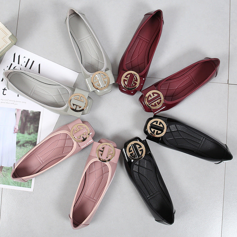 Women's Summer Korean Style Mom Square Toe Flats Plus Size Doug Shoes