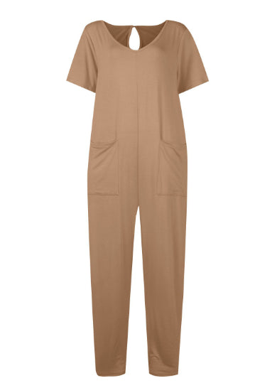 Women's Multi-color Side Slit Pocket Design Solid Color Loose Jumpsuit