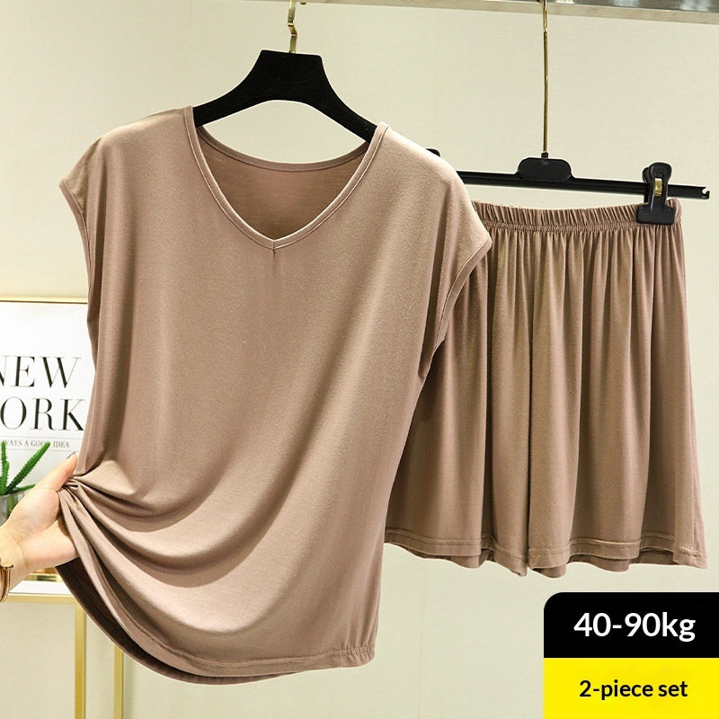 Summer Inner-layer V-neck Sleeveless T-shirt And Loose-fitting Pajama Pants Two-piece Set