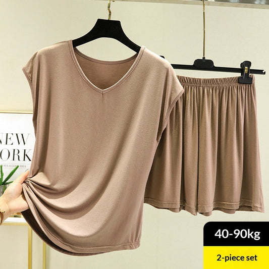 Summer Inner-layer V-neck Sleeveless T-shirt And Loose-fitting Pajama Pants Two-piece Set