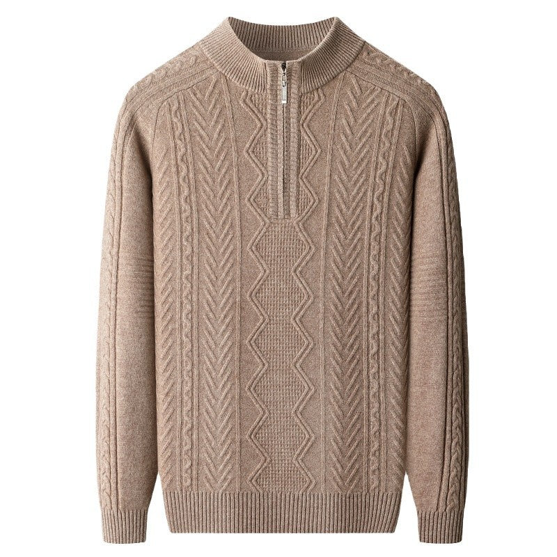 Wool  Men's Sweater Half Turtleneck Zipper Sweater