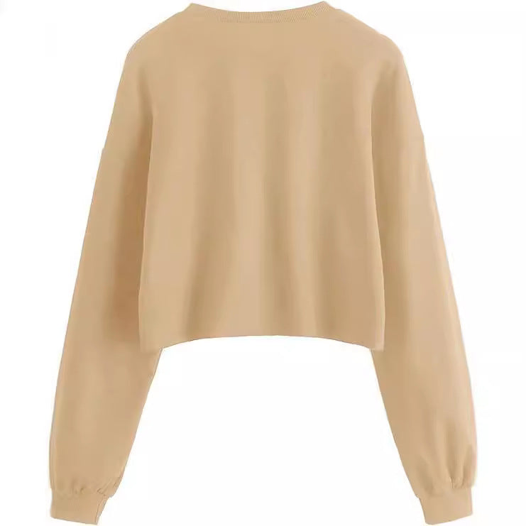 Kvinders efterårs- og vinterny ensfarvet løs sweater med pels og O-hals