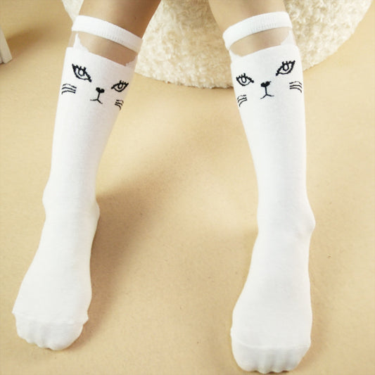 Medium High Socks Cartoon Cat Head Lace Mesh Stockings