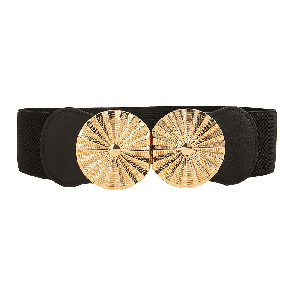 Stylish Women's Wide Belt Elastic Elastic Metal Circle With Jacket Shirt-skirt Waist Seal
