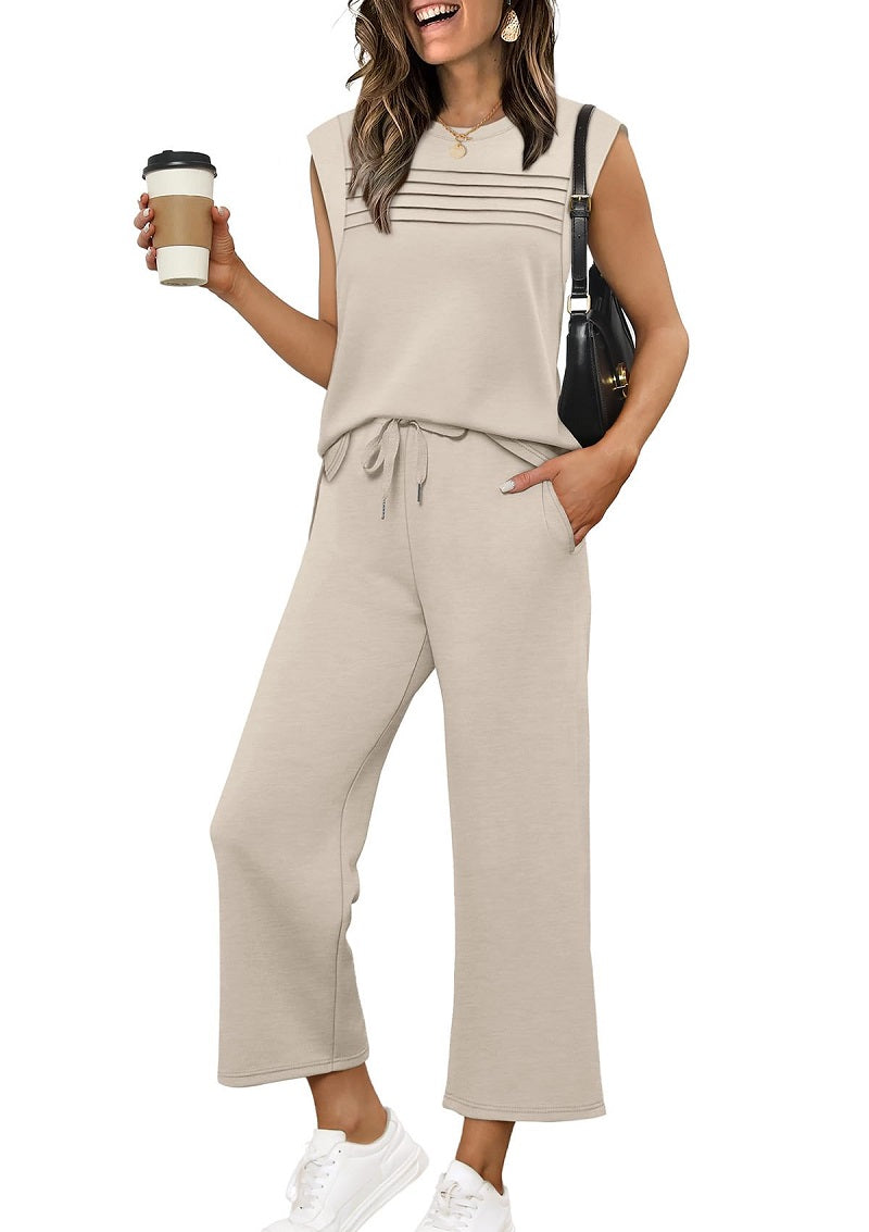 Fashionable Comfortable Casual Sweatshirt Vest Solid Color Set For Women