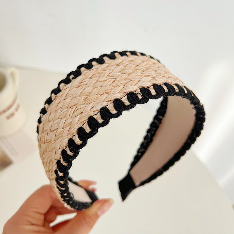 Bamboo Woven Wide Brim Hair Band Bohemian Straw Woven Head