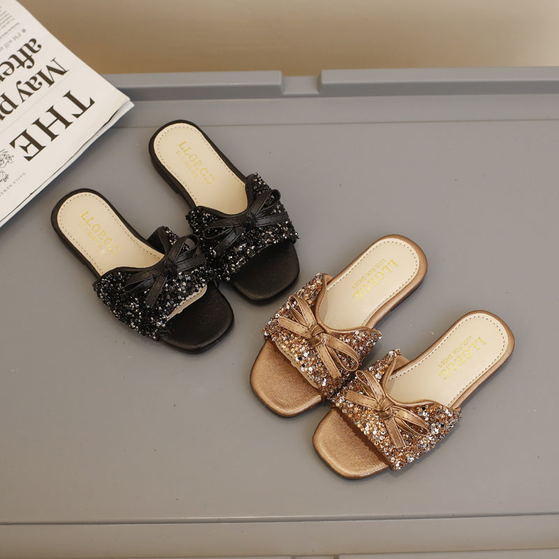 Girls Sequin Slippers Fashion Bow Flip Flops