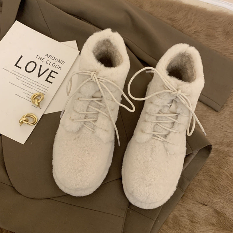Warm Cotton Shoes With Fleece And Thick Fur
