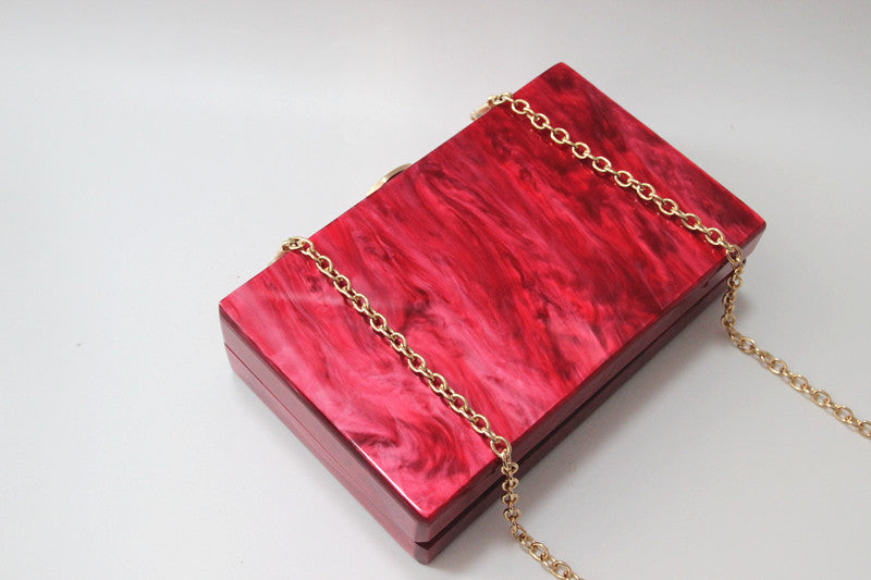 Ny stil pung Én skulder messenger taske Mode dame rød perlemor akryl taske banket clutch
