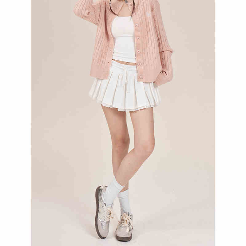 New High Waist Slimming Elegant Sweet And Spicy Lace Edge A- Line Pleated Short Skirt For Women