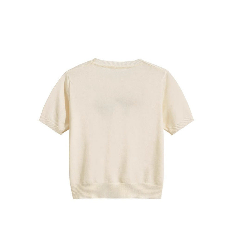 Cartoon Puppy Round Neck Knitted T-shirt Shory Style T-shirt