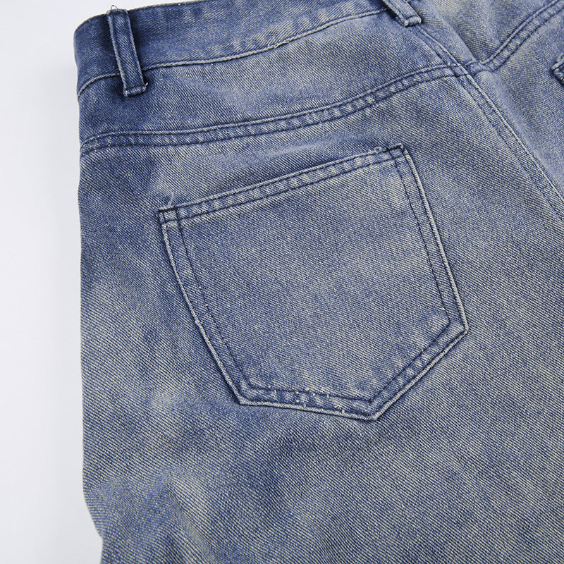 Irregular Slit A- Line Denim Skirt