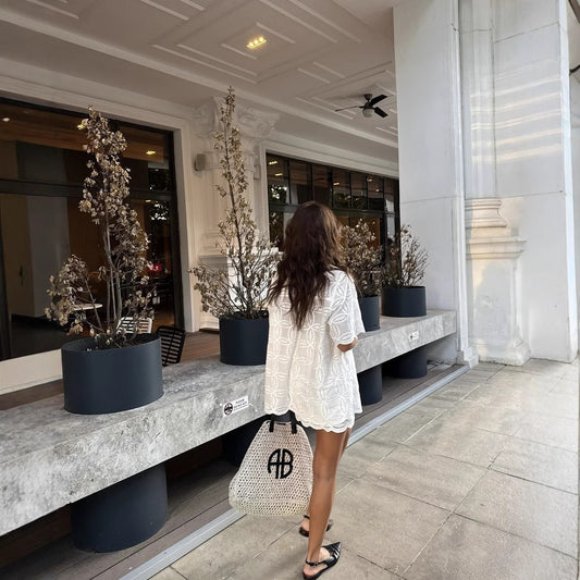 Womens White Short-Sleeve Shirt Lace Skirt Set For Women