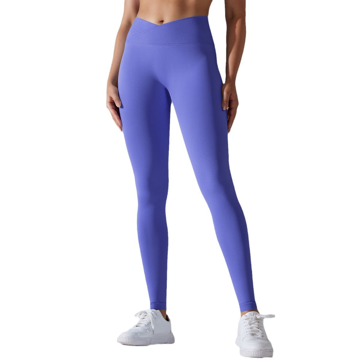 Women's Seamless Knit Breathable Solid Color Cross Waist Yoga Trousers