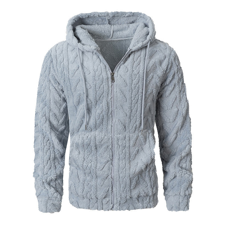 Textured Casual Hooded Top Cardigan Sweatshirt Jacket