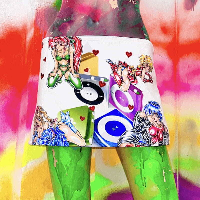 Retro Dog Digital Printed Low Waist Skirt
