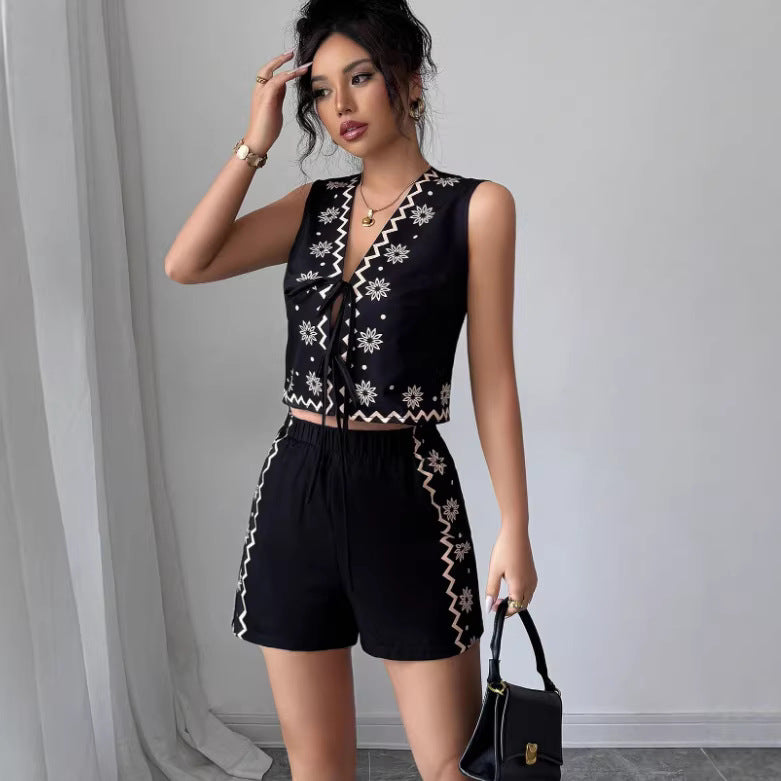 Minimalist-style Womens Casual Vest And Shorts Set