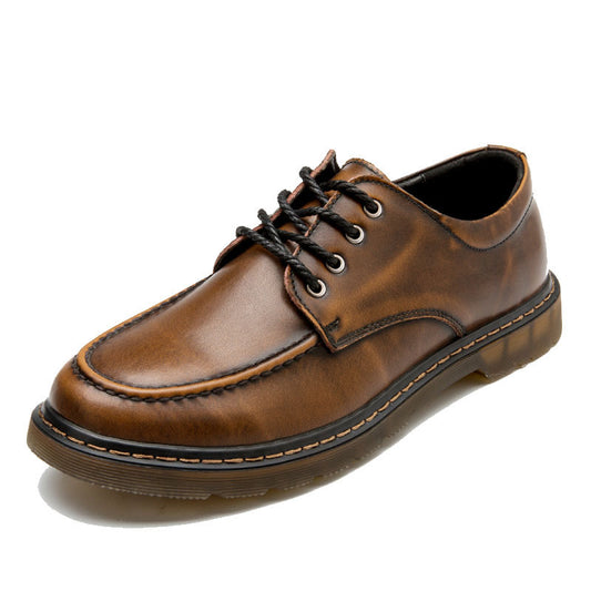 Men's Low Top British Leather Tooling Casual Leather Shoes