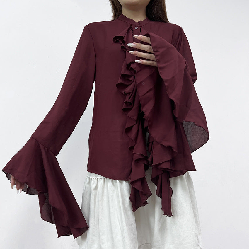 European And American Style Ruffled Long-sleeved Shirt Women's Fashion Temperament