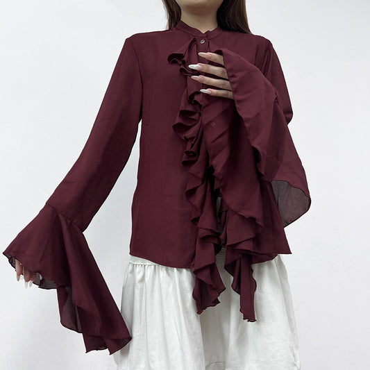 European And American Style Ruffled Long-sleeved Shirt Women's Fashion Temperament