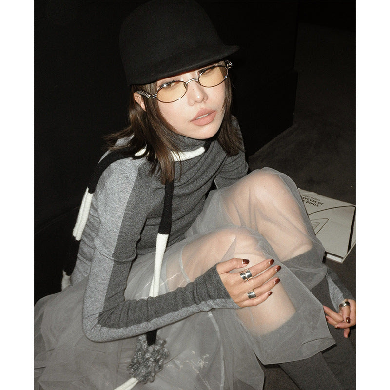 Double-color Women's Contrast Color Slim Fit Woolen Sweater