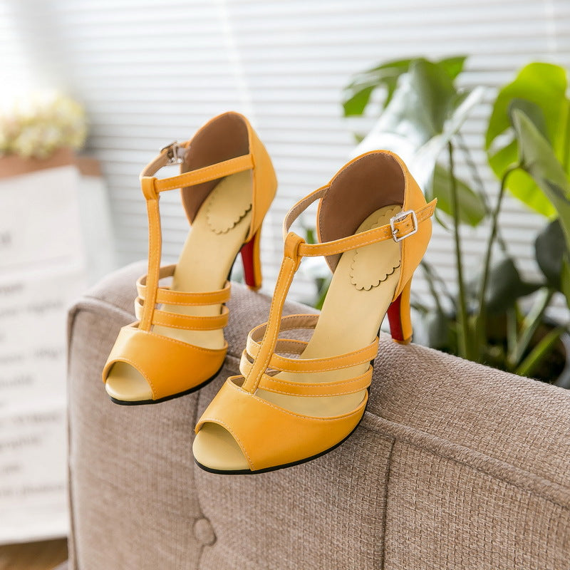 Plus Size Fish Mouth High Heel Roman Shoes Cutout Sandals