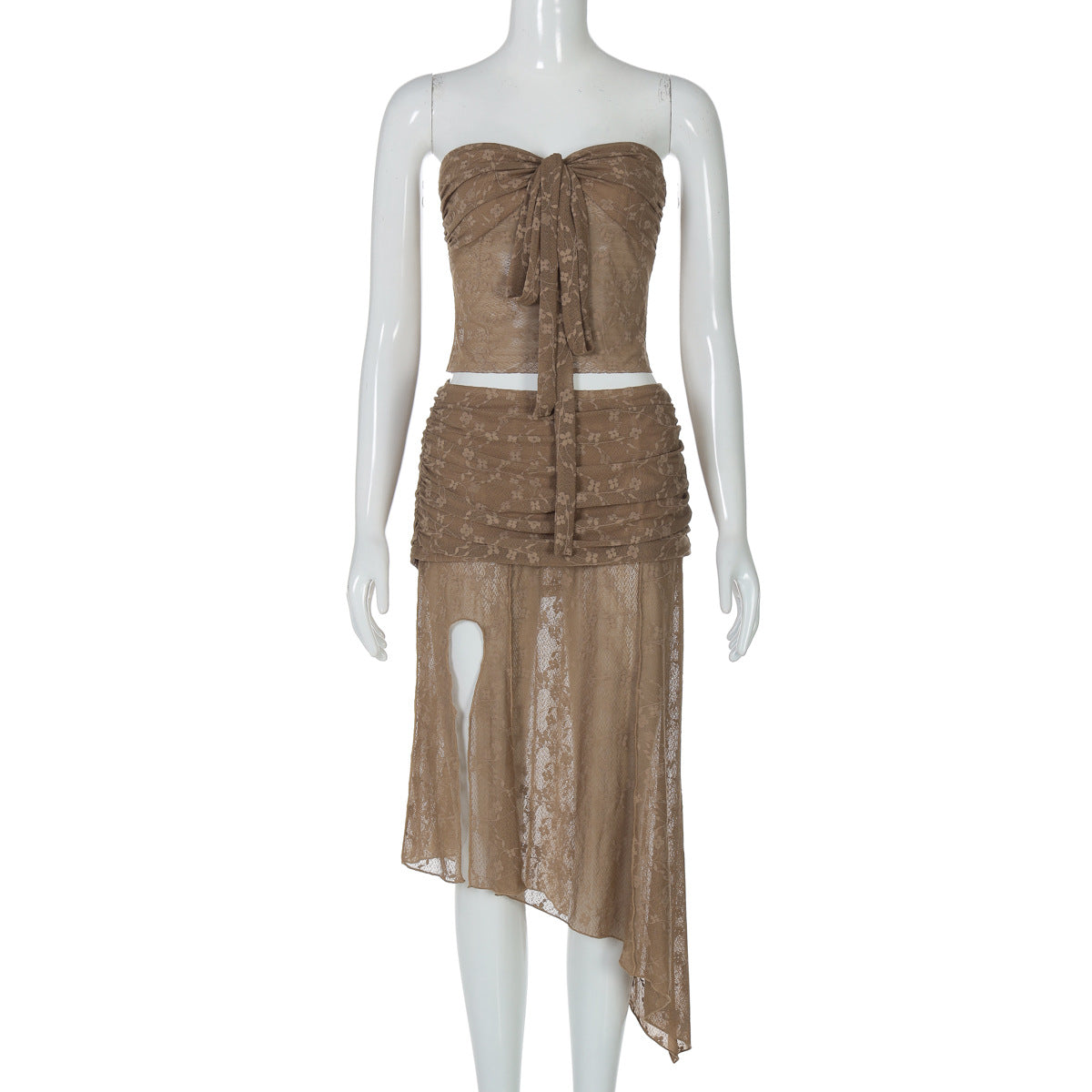 Nylon Lace Bandeau Irregular Mid-length Wrap Skirt