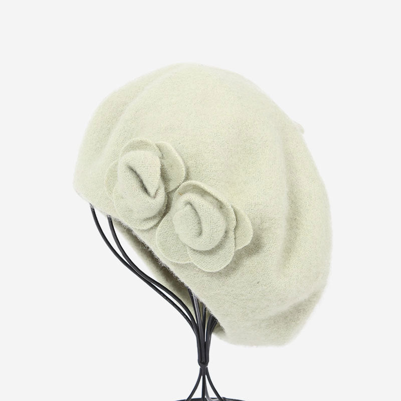 Beret Woolen Hat With Flowers To Keep Warm