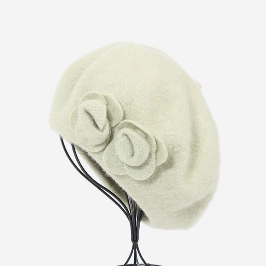 Beret Woolen Hat With Flowers To Keep Warm
