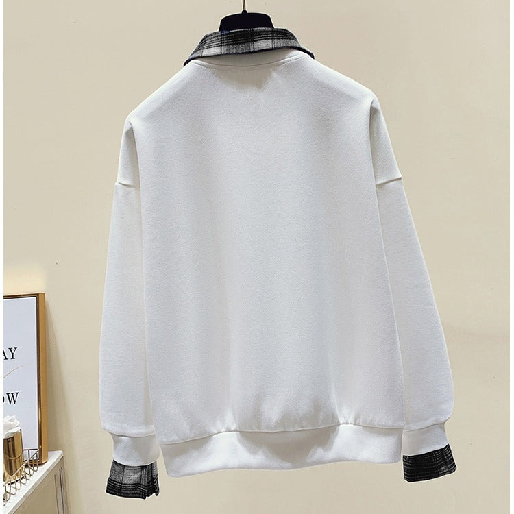 Fake Two-piece Long-sleeved Sweater Fashion Casual Temperament Youthful-looking Student Loose Slimming