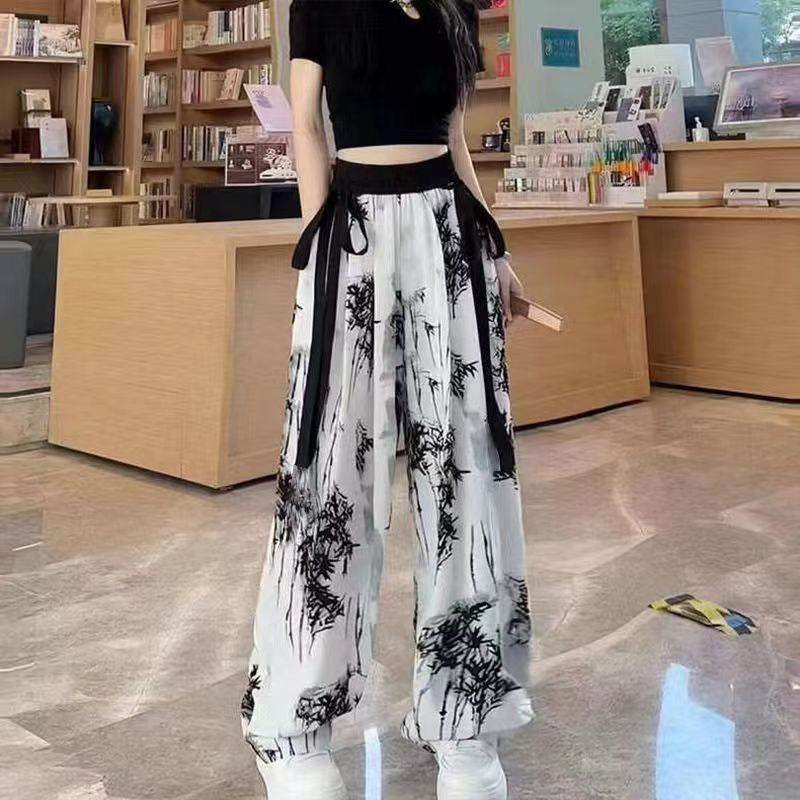 Chinese-style Pants Ribbon Wide-leg Pants