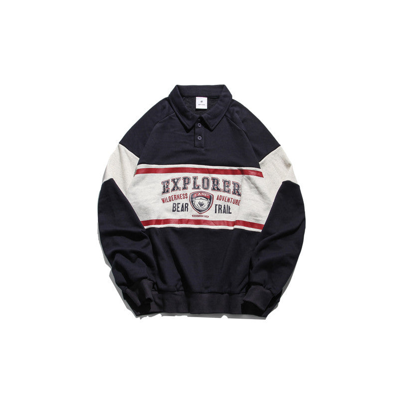 College Loose Couples Versatile Polo Collar Sweatshirt