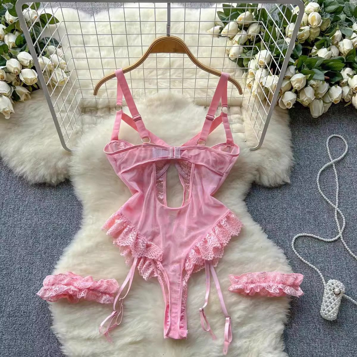 Blonde Blonde Blonde Strømpebåndssplit Gennemsigtig Stropløs Lavt Skåret Udskåret Høj Slids Jumpsuit