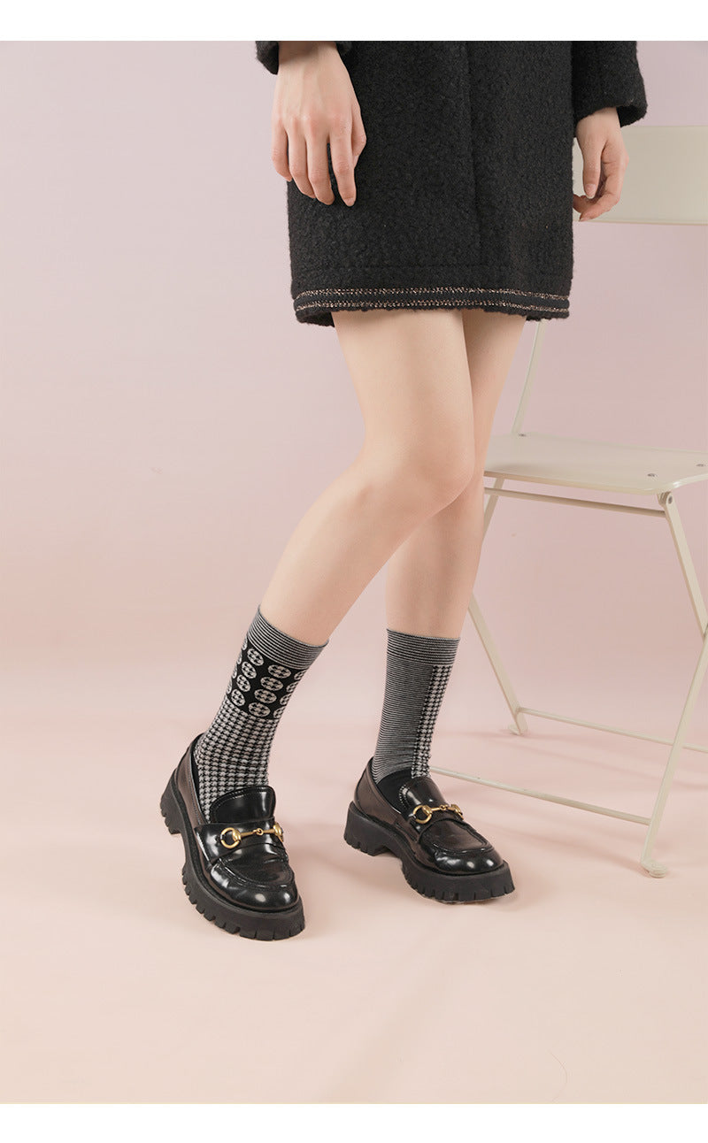 Houndstooth Pure Cotton Mid-calf Length Socks