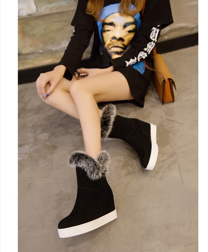 Casual Women's Fur Collar Frosted Short-tube Snow Boots
