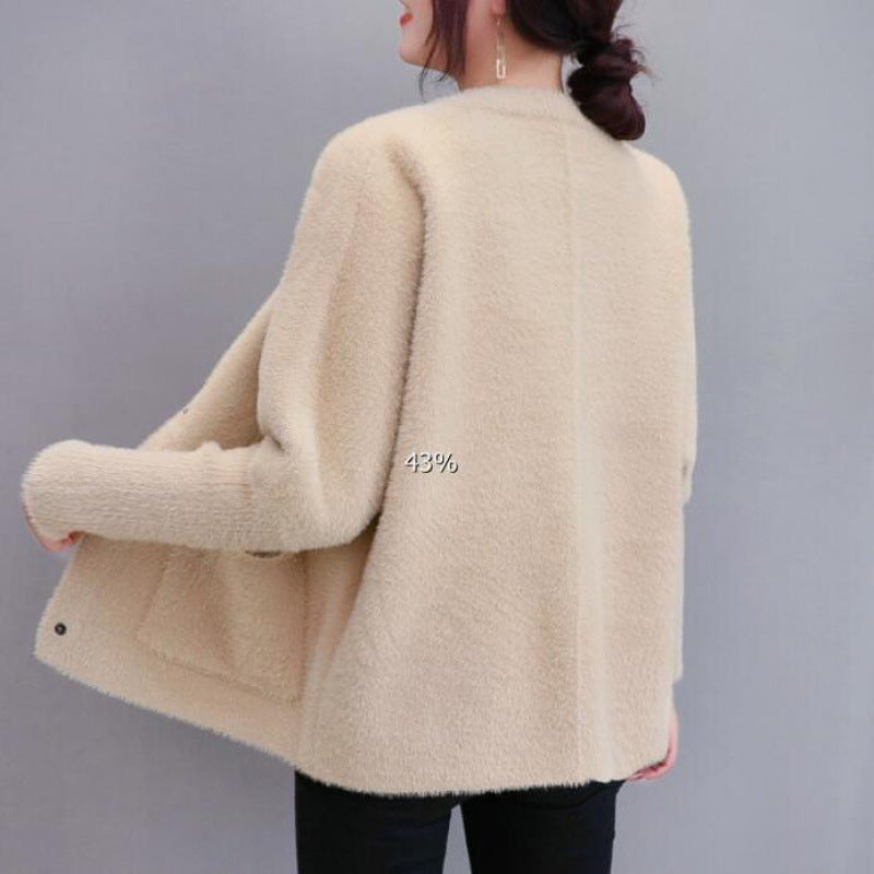 Loose All-matching Thickened Double-sided Velvet Knitted Cardigan