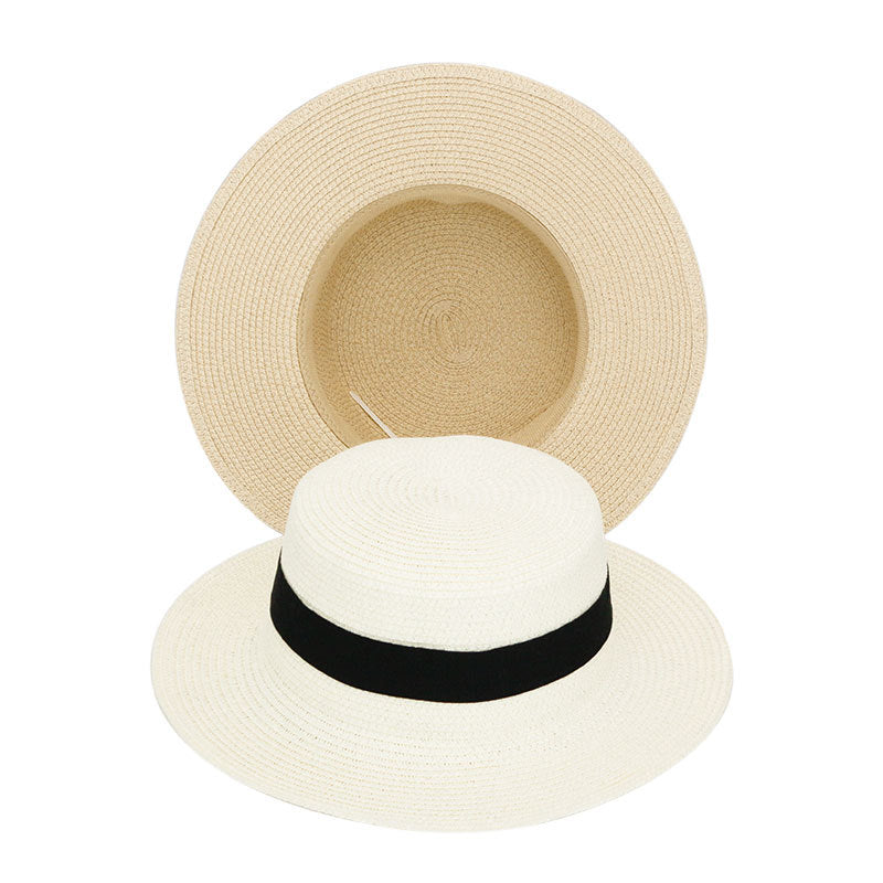 Square Buckle Dome Panama Lafite Flat Straw Hat 21 Color