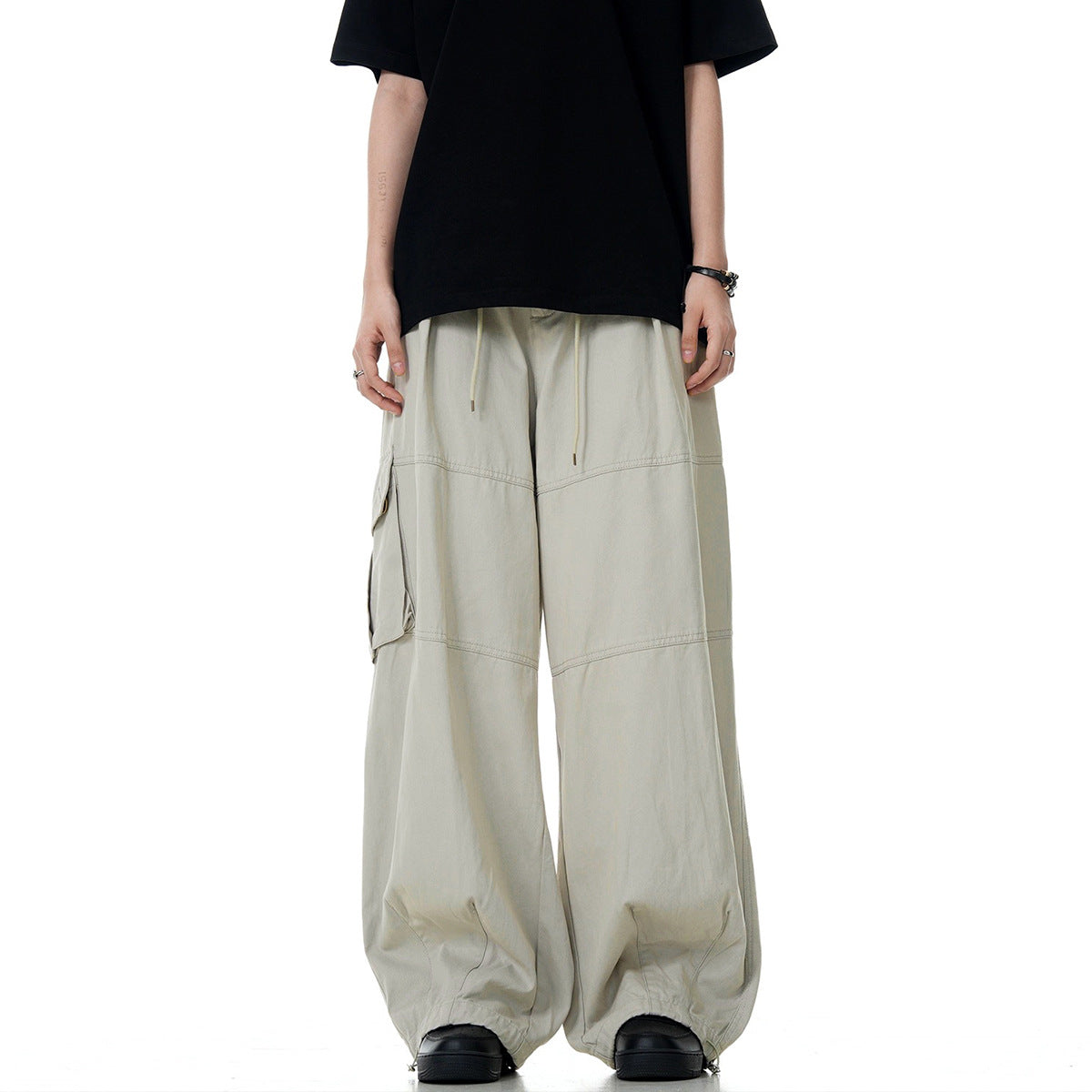 High Street Niche Personality Drawstring High Waist Tooling Pants