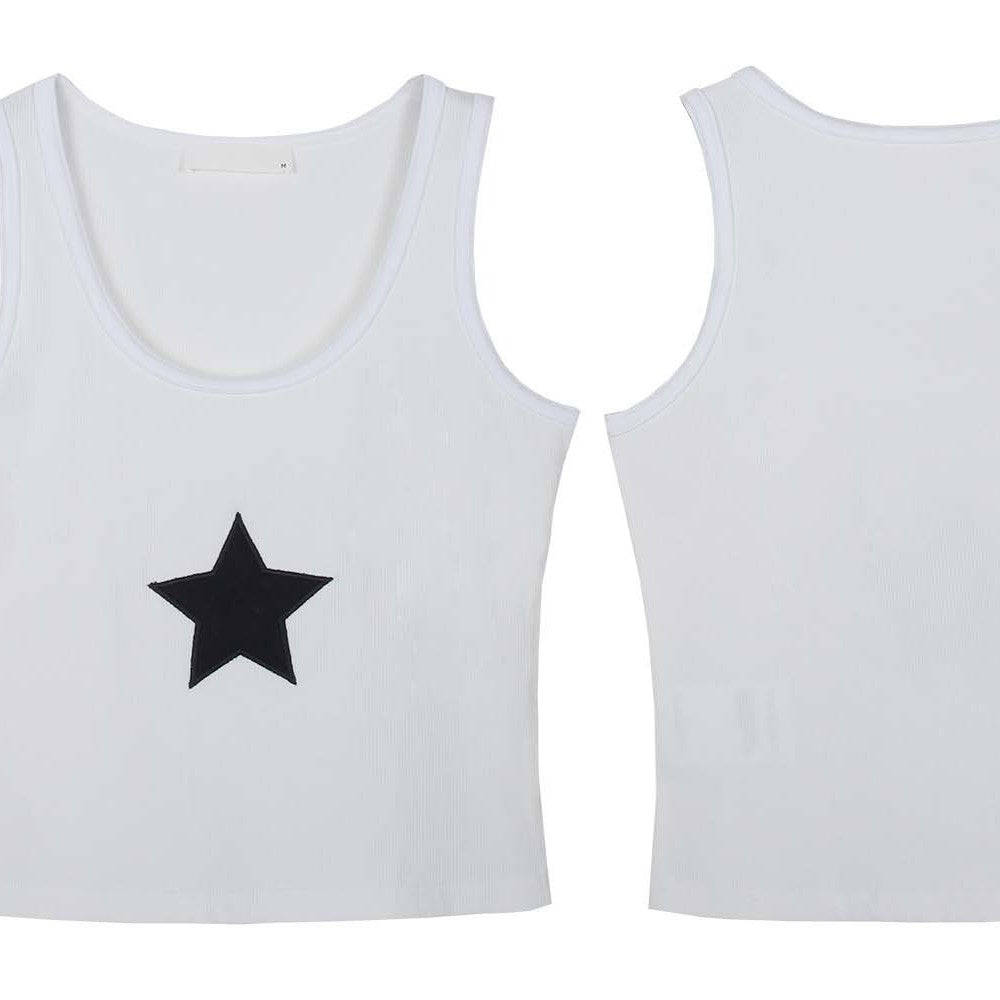 Embroidered Stars Printed Round States Women's Work Word Top Undershirt