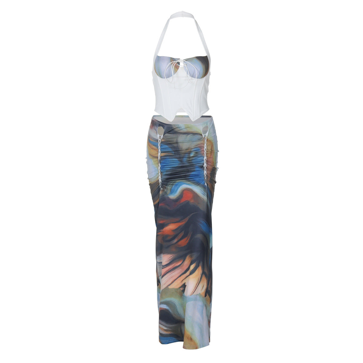 Female Leisure Gathered Top With Slim Tie-waist Skirt