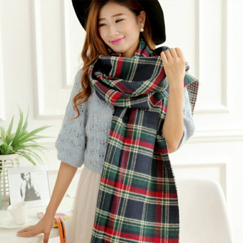 Faux Cashmere Double Faced Plaid Blanket Scarf