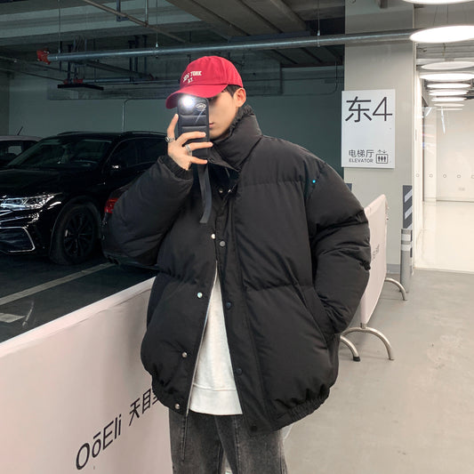 Trendy Men's Solid Color Stand Collar Bread Jacket