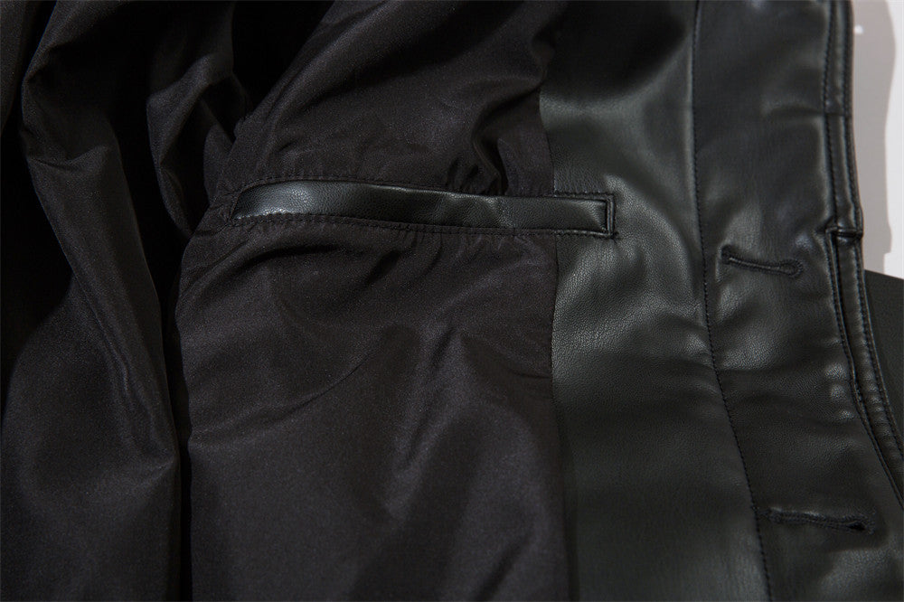 American Style With Belt Mid-length PU Leather Coat For Men Autumn And Winter