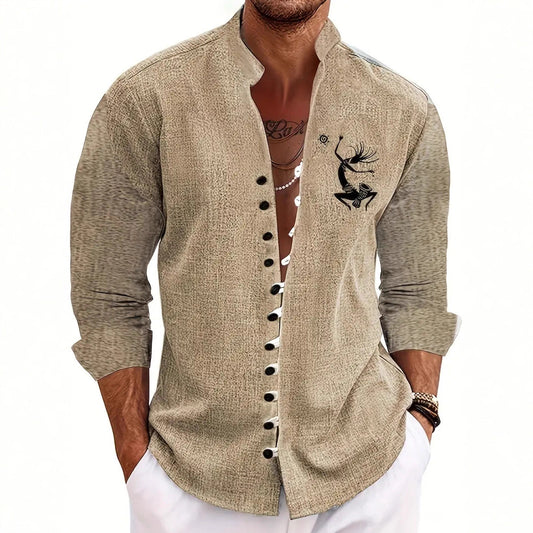 Ancient Ethnic Pattern Fashionable Printed Shirt Cardigan Casual Top