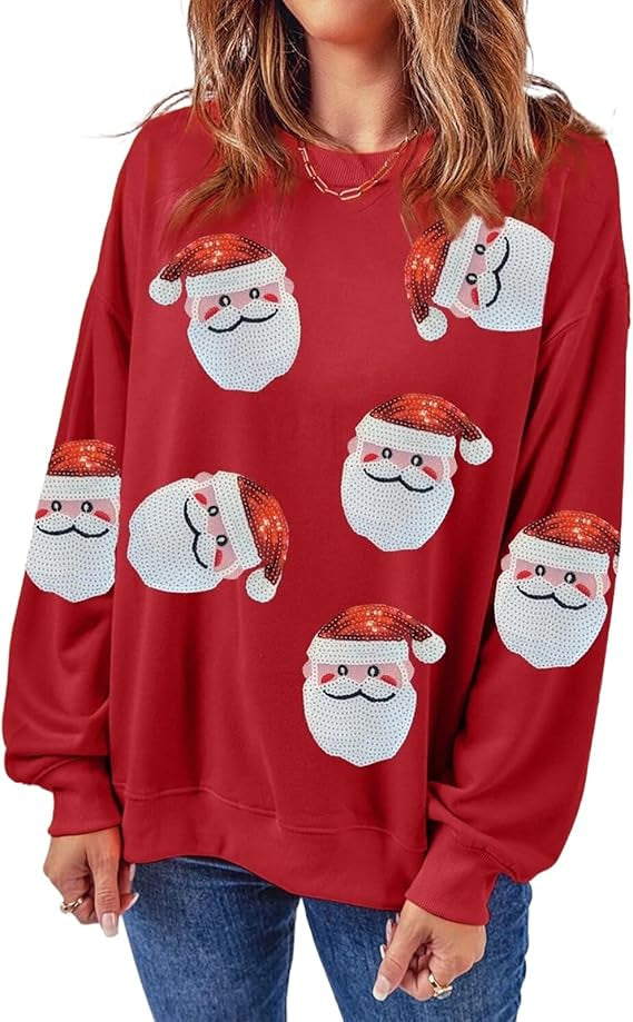 Santa Claus Sequins Festival Casual Long Sleeve Sweatshirt
