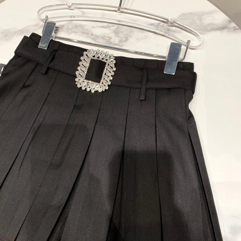 Square Rhinestone Waistband Design Anti Glare Pleated Skirt