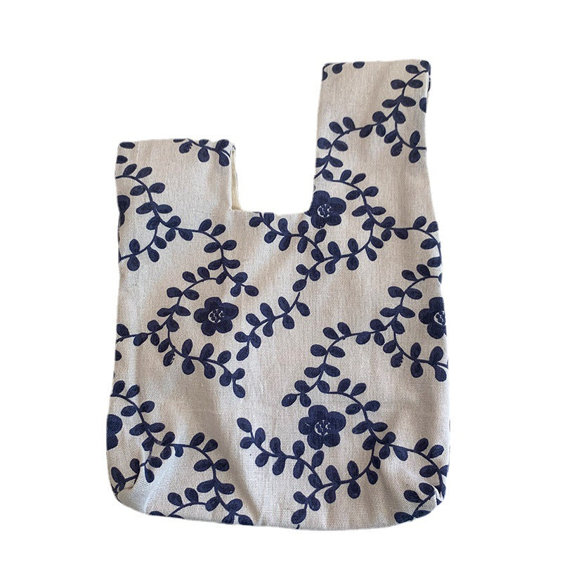 Japanese Style Multi-color Printed Linen Wrist Bag